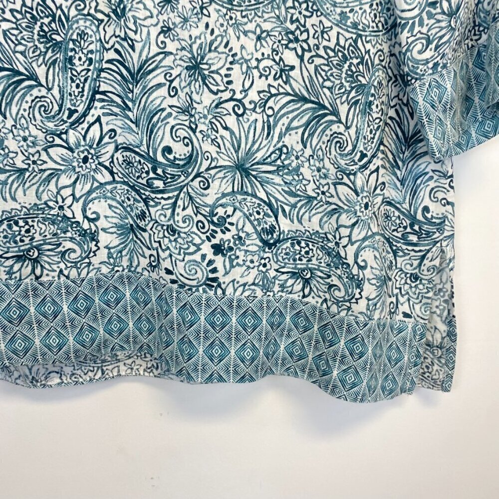 Sigrid Olsen 100% Linen Teal and White Paisley Tunic - Picture 2 of 11